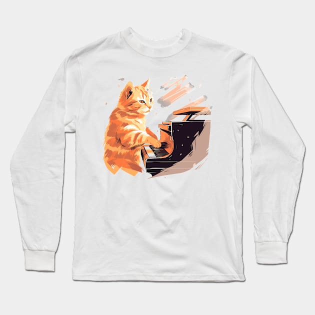 Cat playing piano Long Sleeve T-Shirt by Graceful Designs